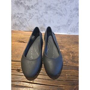 Crocs Rio Flat Black Pointed Toe Cutout Comfort Shoes Womens 7